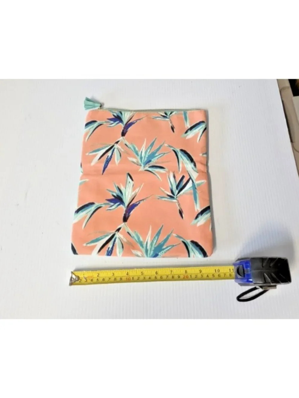 Rachel Pally Reversible Fold Over Clutch Peach Palm Print Mint Teal Tassel NWOT
